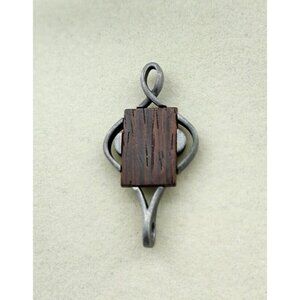 Vtg Gold Crown Inc Silver Tone/Wood Modernist Style Necklace Pendant Only